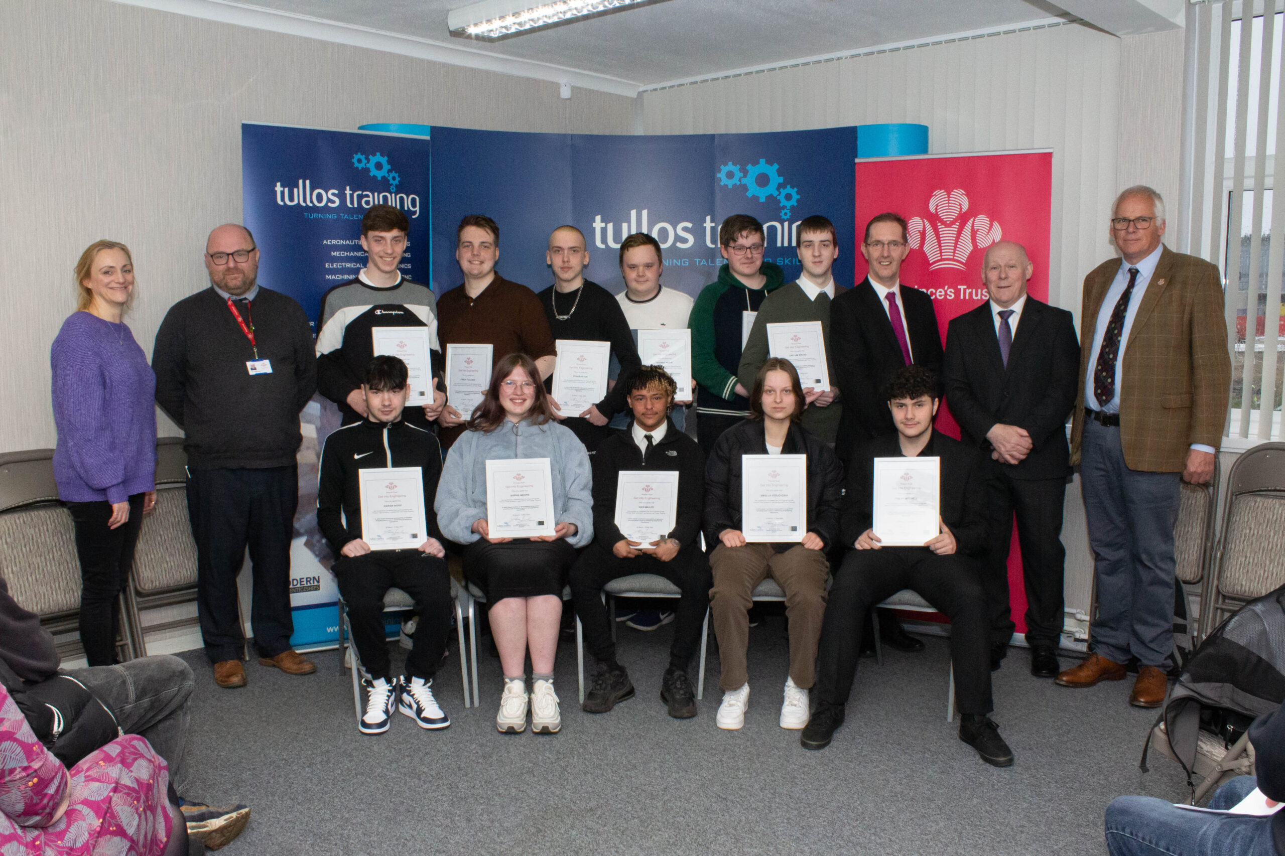 Guest speakers and young people at the Prince's Trust Get into Engineering Trades celebration day in May 2023.